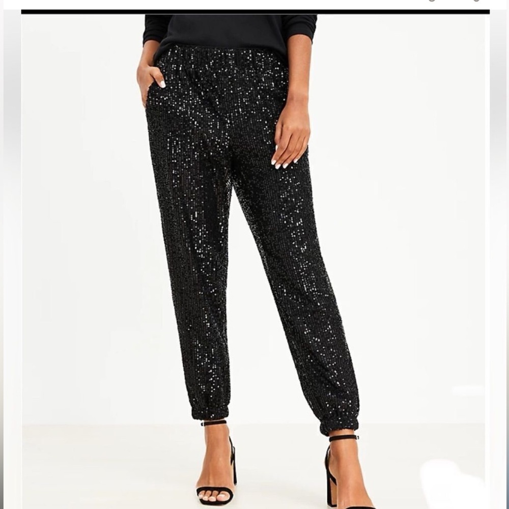 LOFT black sequin joggers size L